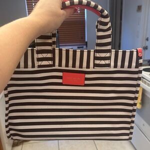 Henri Bendel Black and White Striped Tote with pink Accents